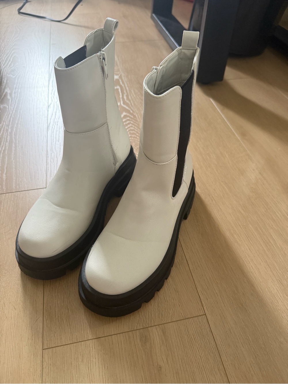 Dirty Laundry White Chelsea Booties with Black Lug Sole